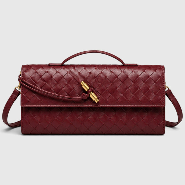 Women's Elegant Leather Woven Shoulder Clutch Bag