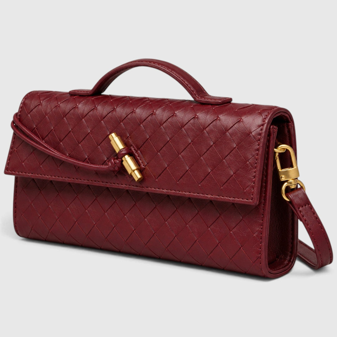 Women's Elegant Leather Woven Shoulder Clutch Bag