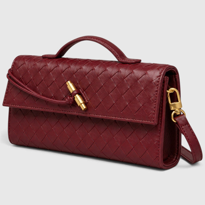 Women's Elegant Leather Woven Shoulder Clutch Bag