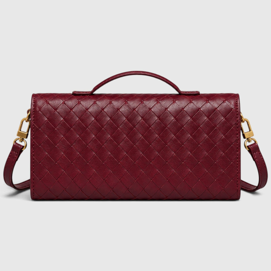 Women's Elegant Leather Woven Shoulder Clutch Bag