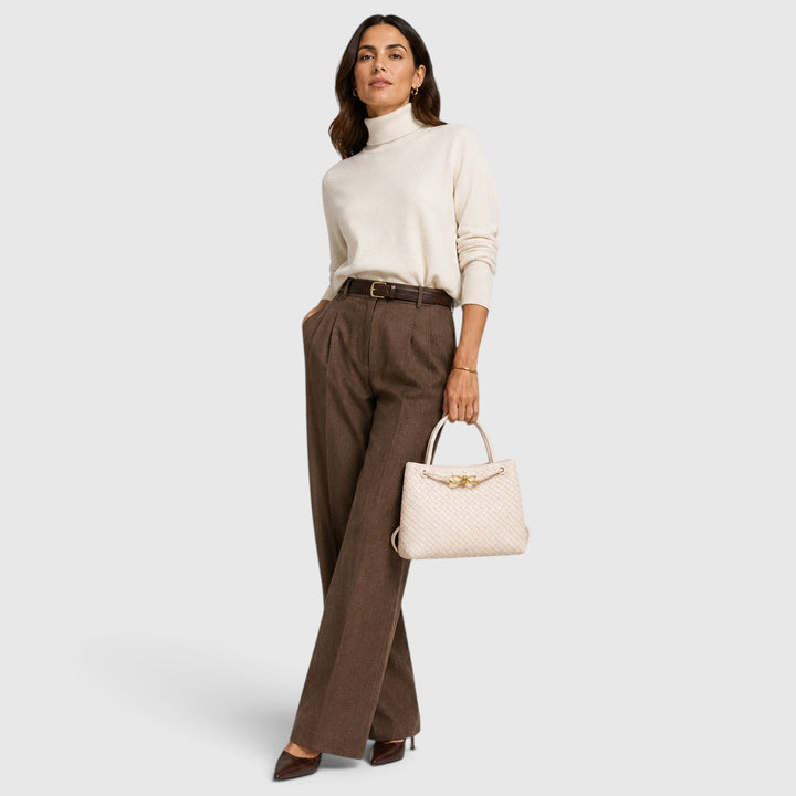 Women's Elegant Vegan Leather Woven Tote Bag