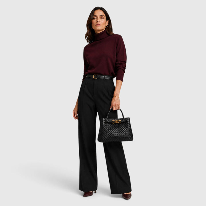Women's Elegant Vegan Leather Woven Tote Bag
