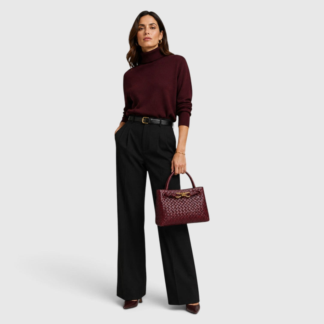 Women's Elegant Vegan Leather Woven Tote Bag