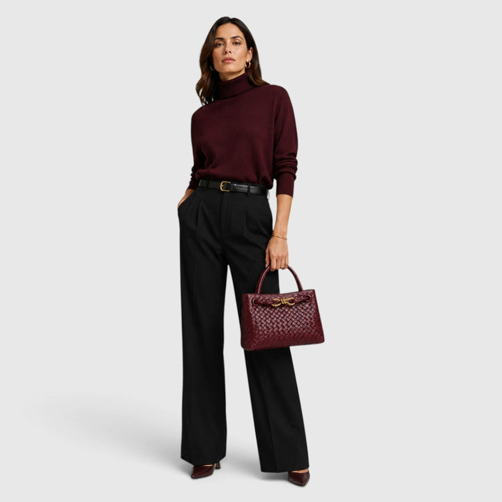 Women's Elegant Vegan Leather Woven Tote Bag