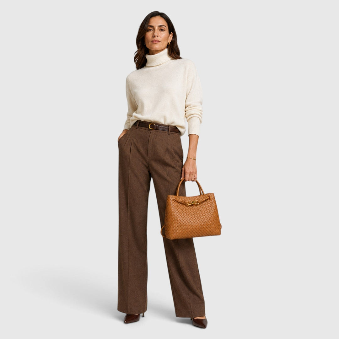 Women's Elegant Vegan Leather Woven Tote Bag