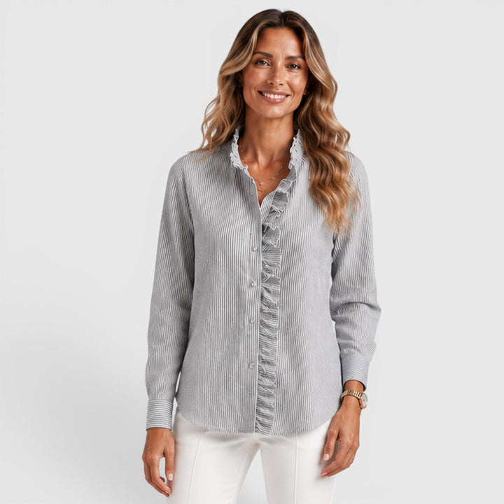 Women's Lightweight Striped Cotton Button-Up Blouse