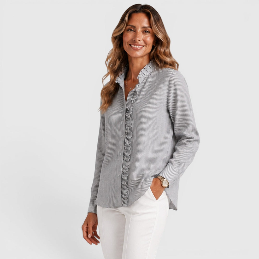 Women's Lightweight Striped Cotton Button-Up Blouse