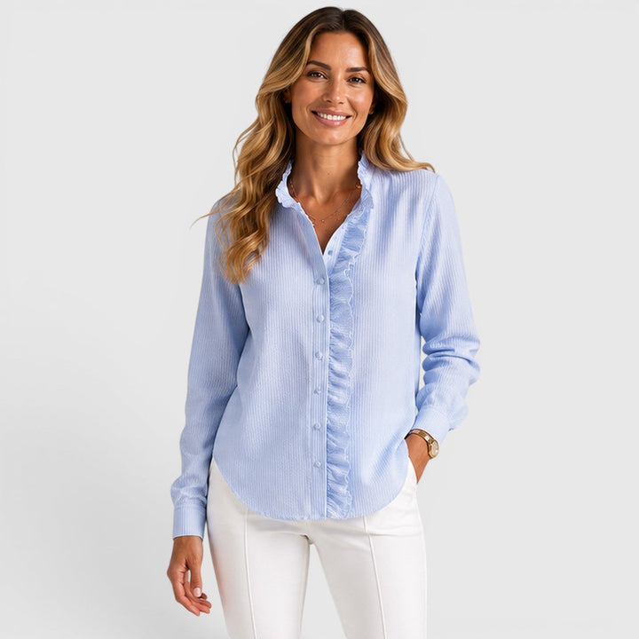 Women's Lightweight Striped Cotton Button-Up Blouse