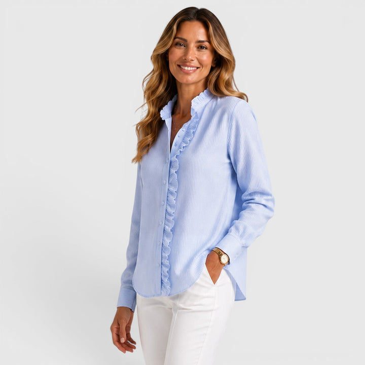 Women's Lightweight Striped Cotton Button-Up Blouse