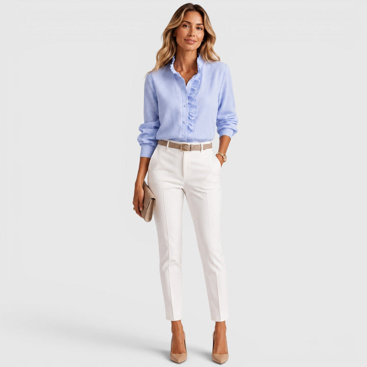 Women's Lightweight Striped Cotton Button-Up Blouse