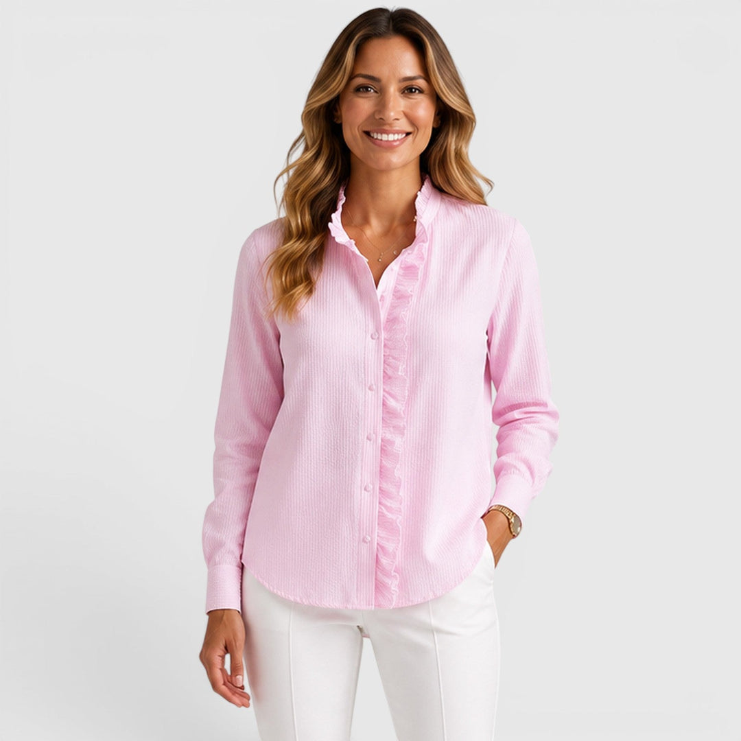 Women's Lightweight Striped Cotton Button-Up Blouse