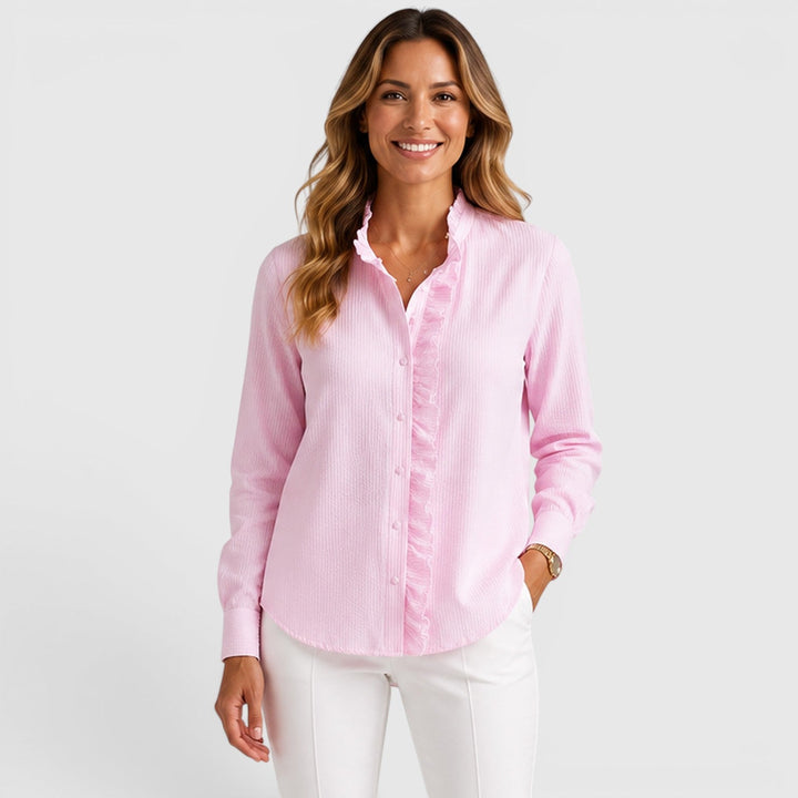 Women's Lightweight Striped Cotton Button-Up Blouse