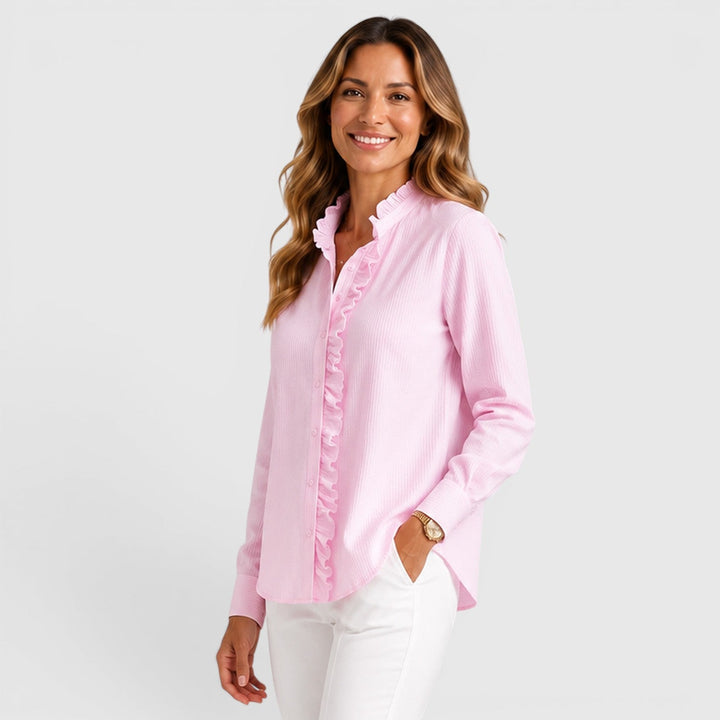 Women's Lightweight Striped Cotton Button-Up Blouse