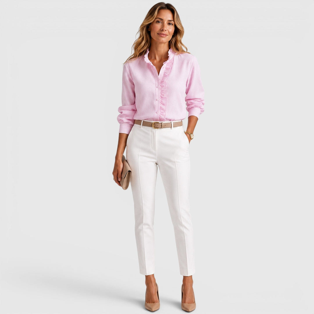 Women's Lightweight Striped Cotton Button-Up Blouse