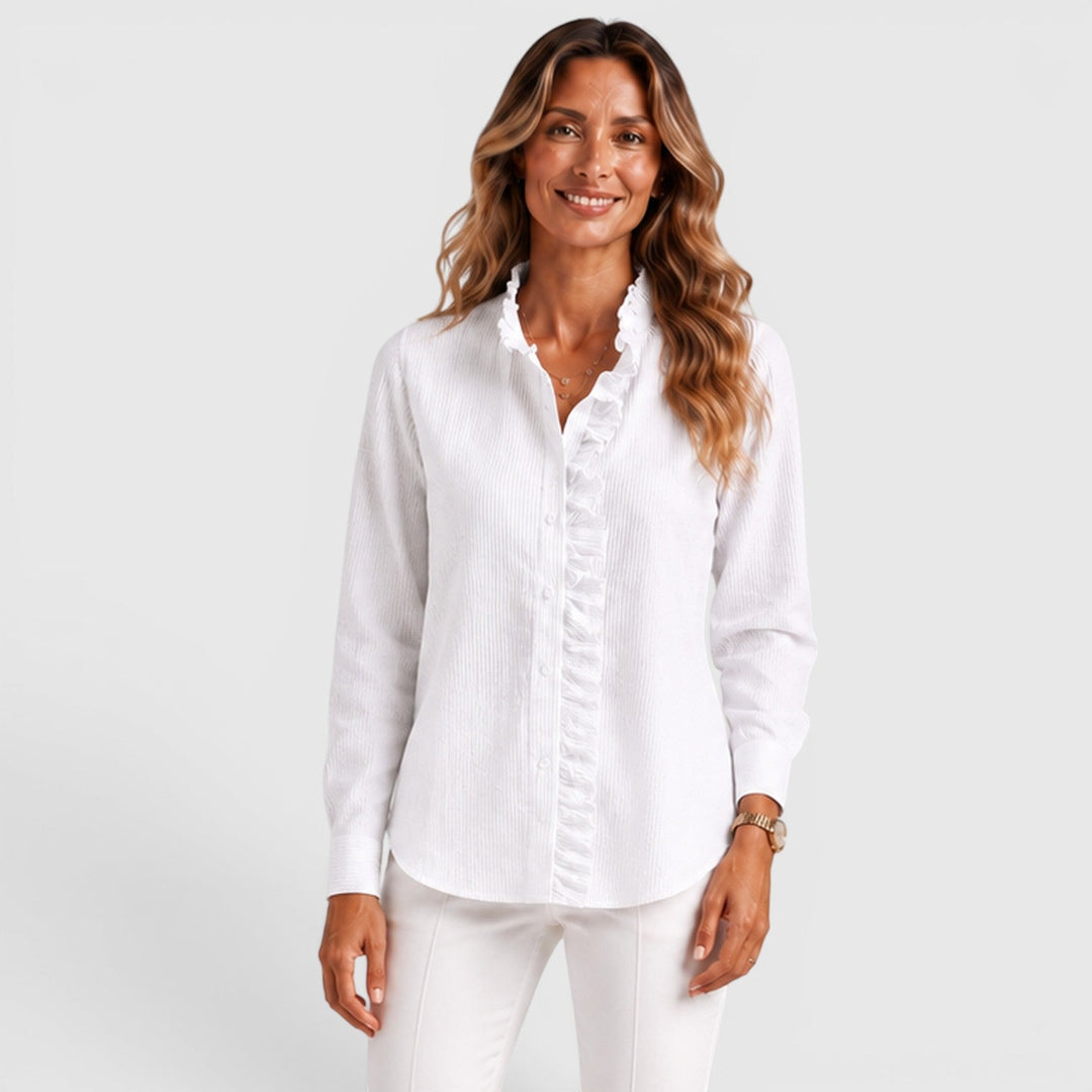 Women's Lightweight Striped Cotton Button-Up Blouse