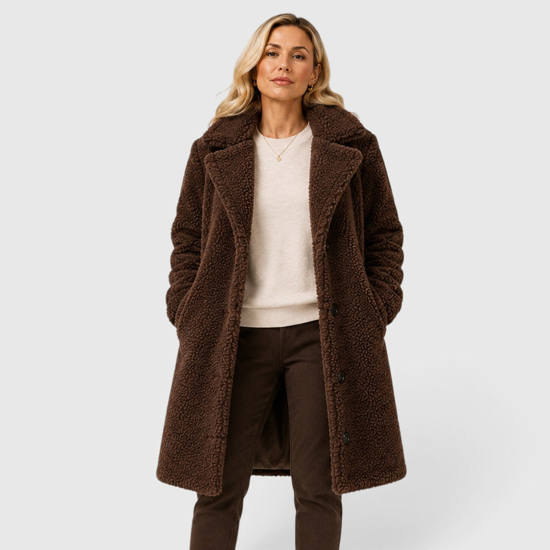 Women's Classic Cashmere Coat with Fur Collar and Loose Fit