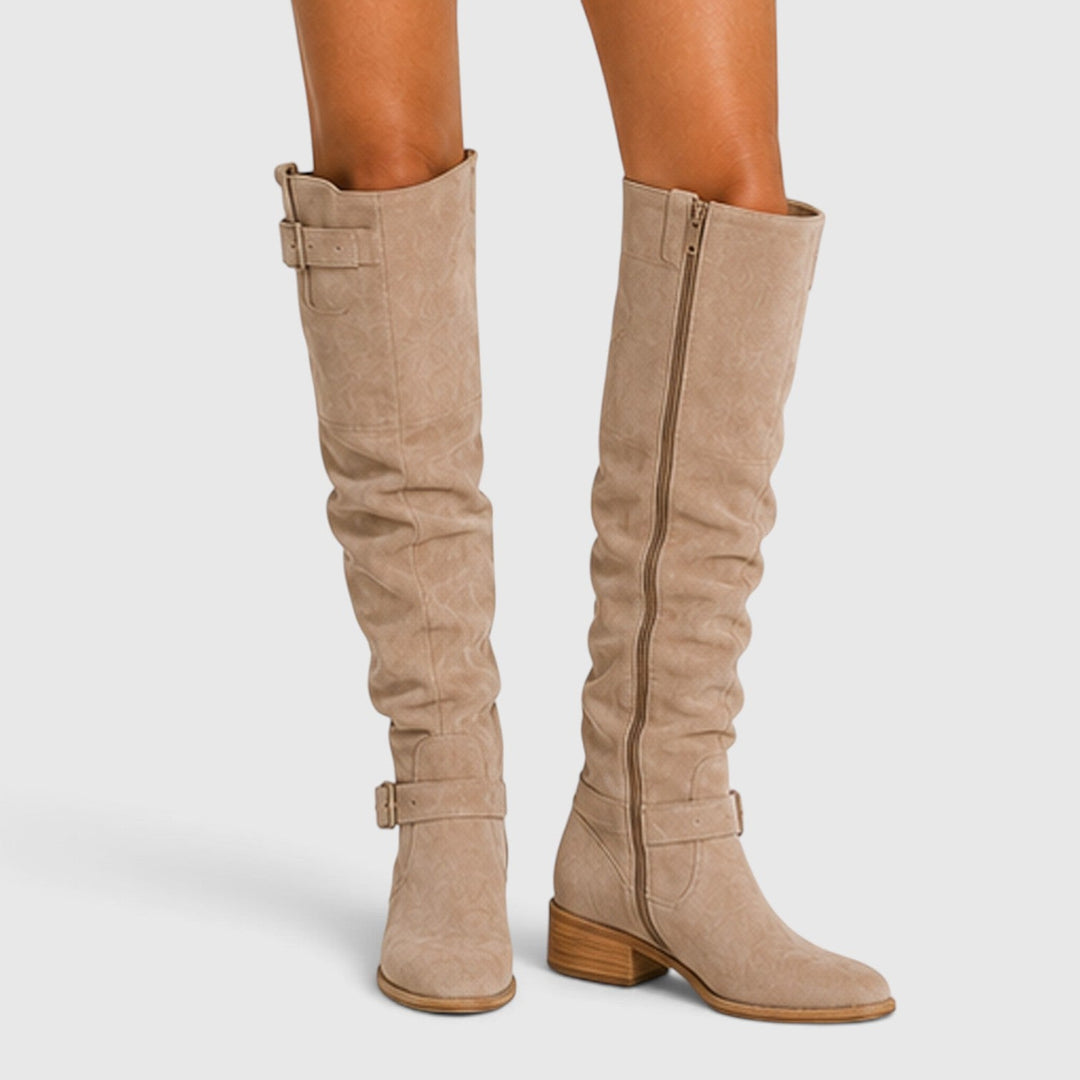 Women's Comfortable Suede Knee High Boots with Side Zipper