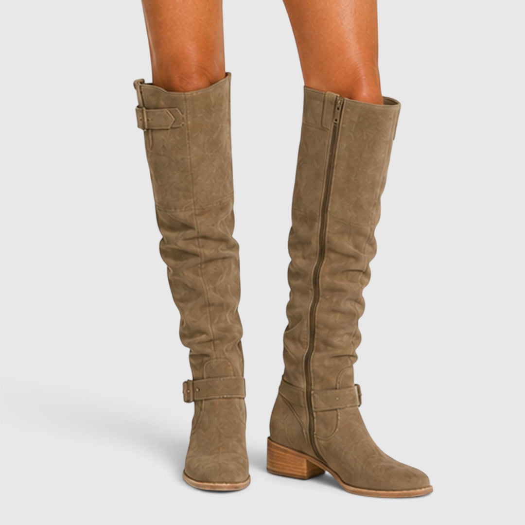 Women's Comfortable Suede Knee High Boots with Side Zipper
