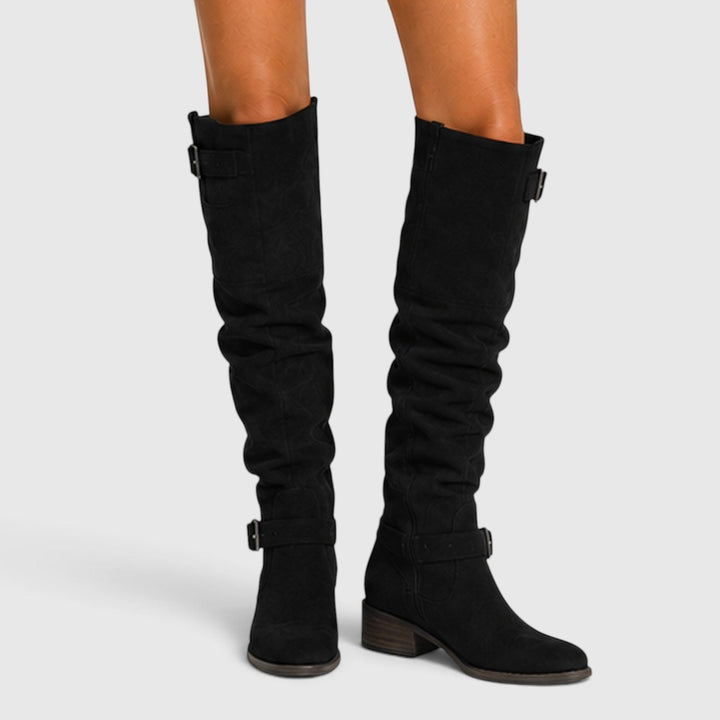 Women's Comfortable Suede Knee High Boots with Side Zipper
