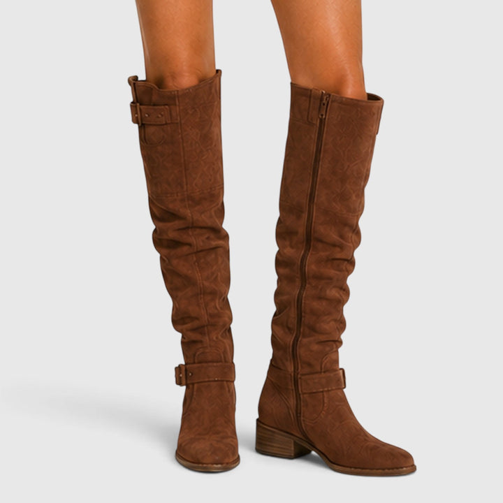 Women's Comfortable Suede Knee High Boots with Side Zipper