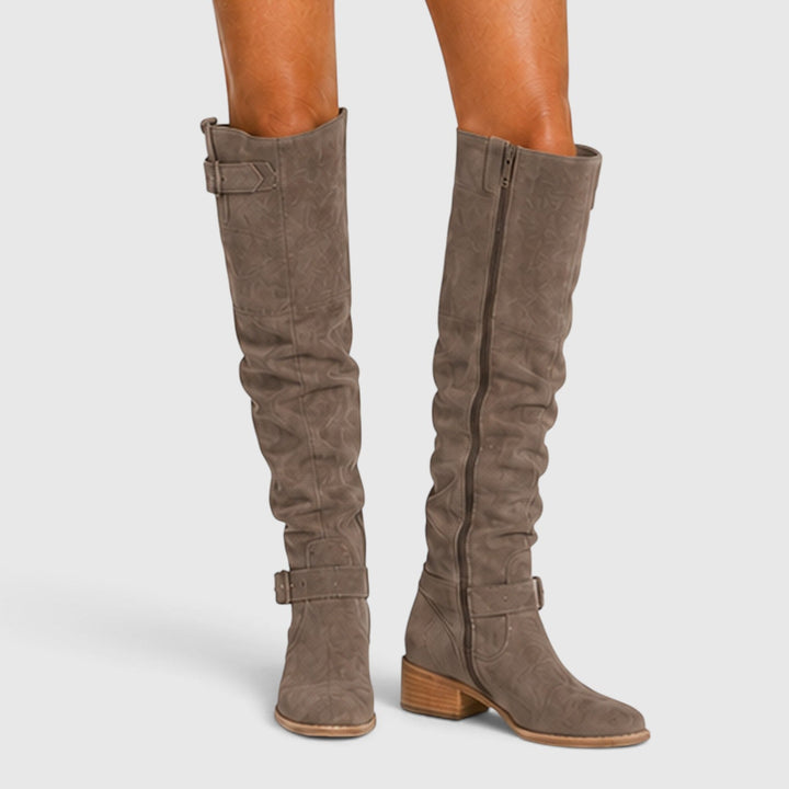 Women's Comfortable Suede Knee High Boots with Side Zipper