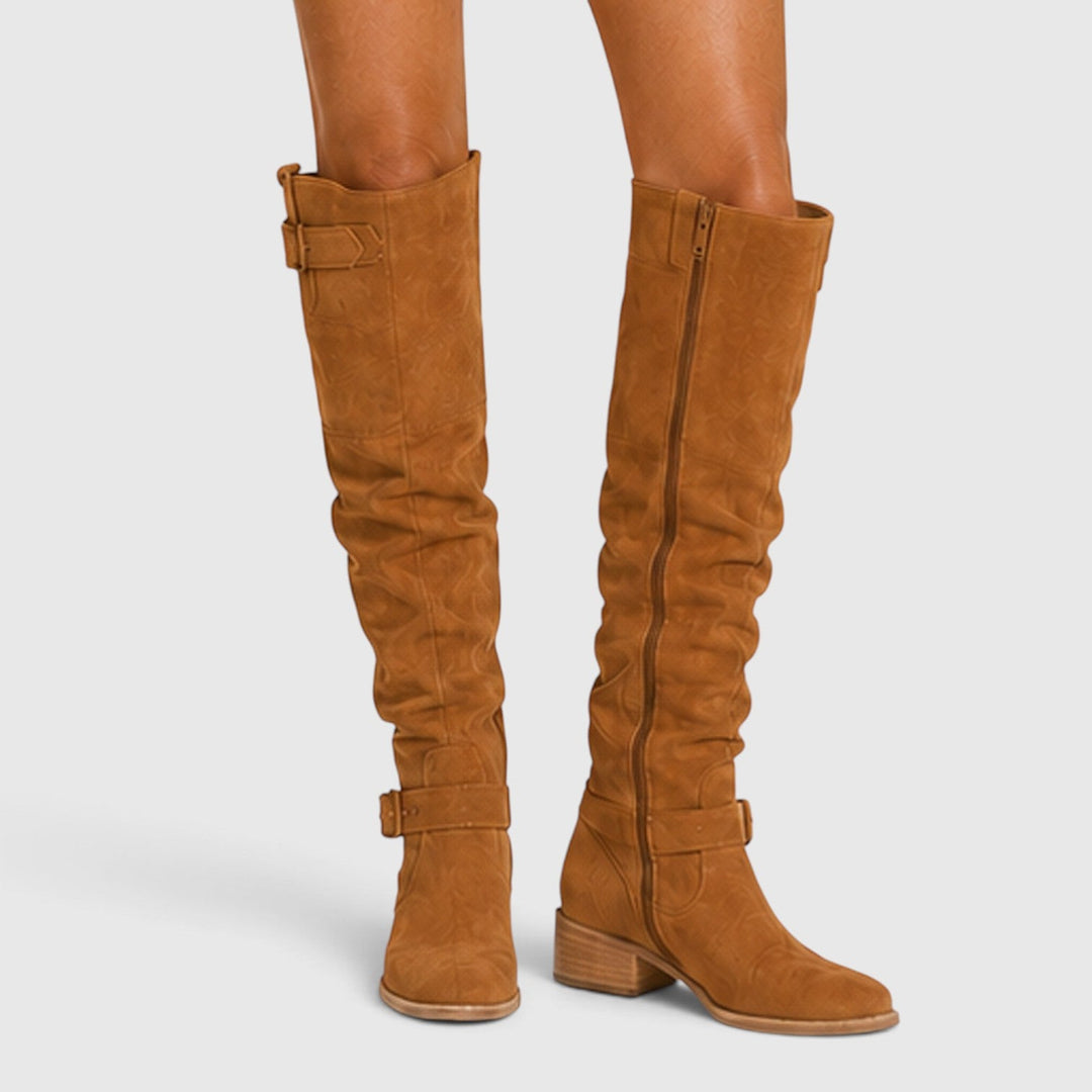 Women's Comfortable Suede Knee High Boots with Side Zipper