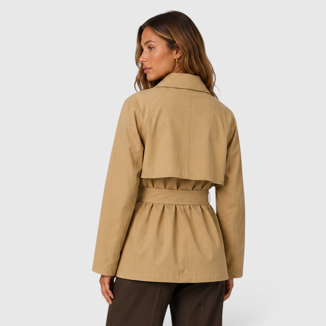 Women's Classic Double Breasted Cropped Trench Coat with Tie Waist
