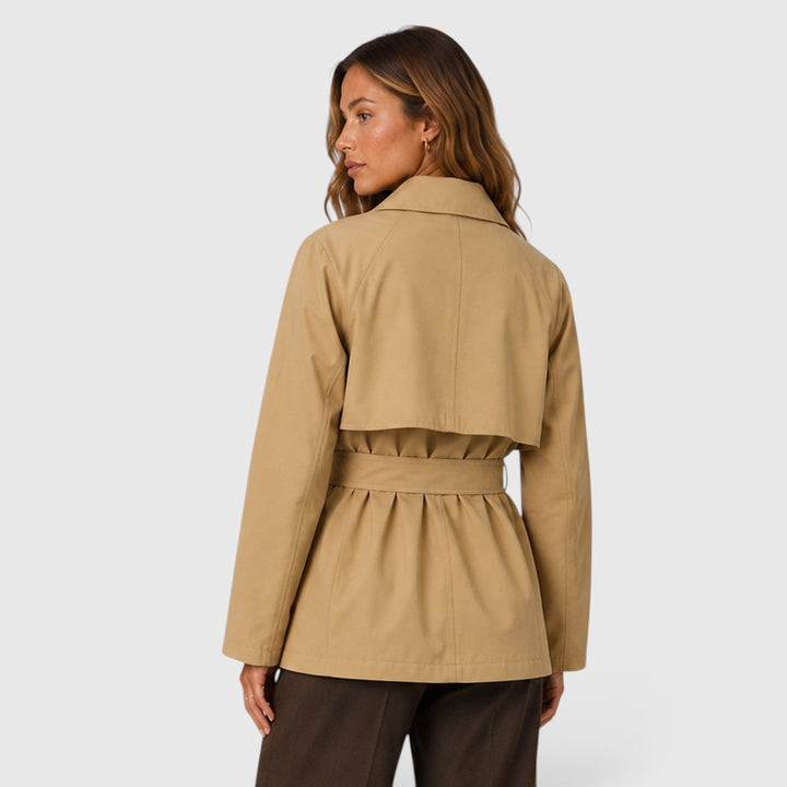 Women's Classic Double Breasted Cropped Trench Coat with Tie Waist
