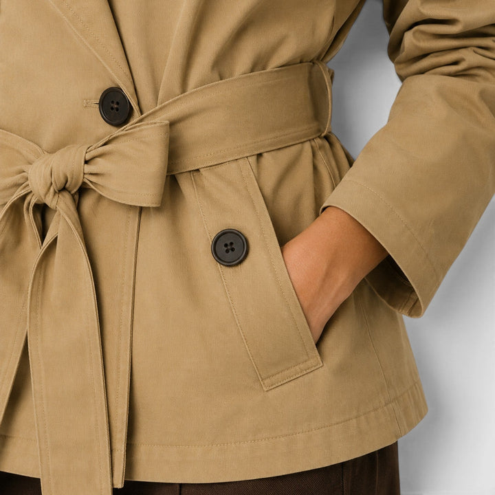 Women's Classic Double Breasted Cropped Trench Coat with Tie Waist