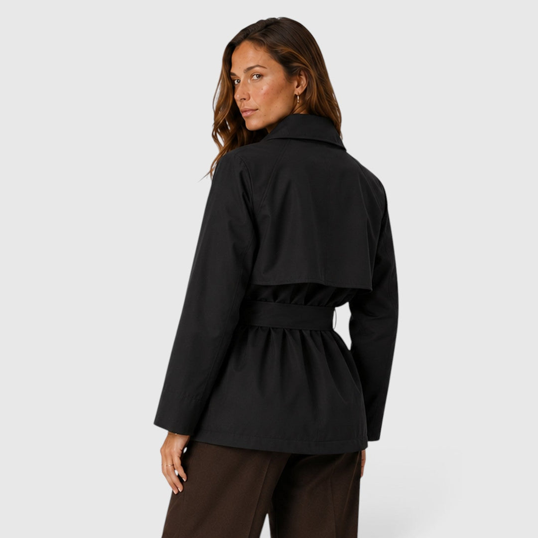 Women's Classic Double Breasted Cropped Trench Coat with Tie Waist