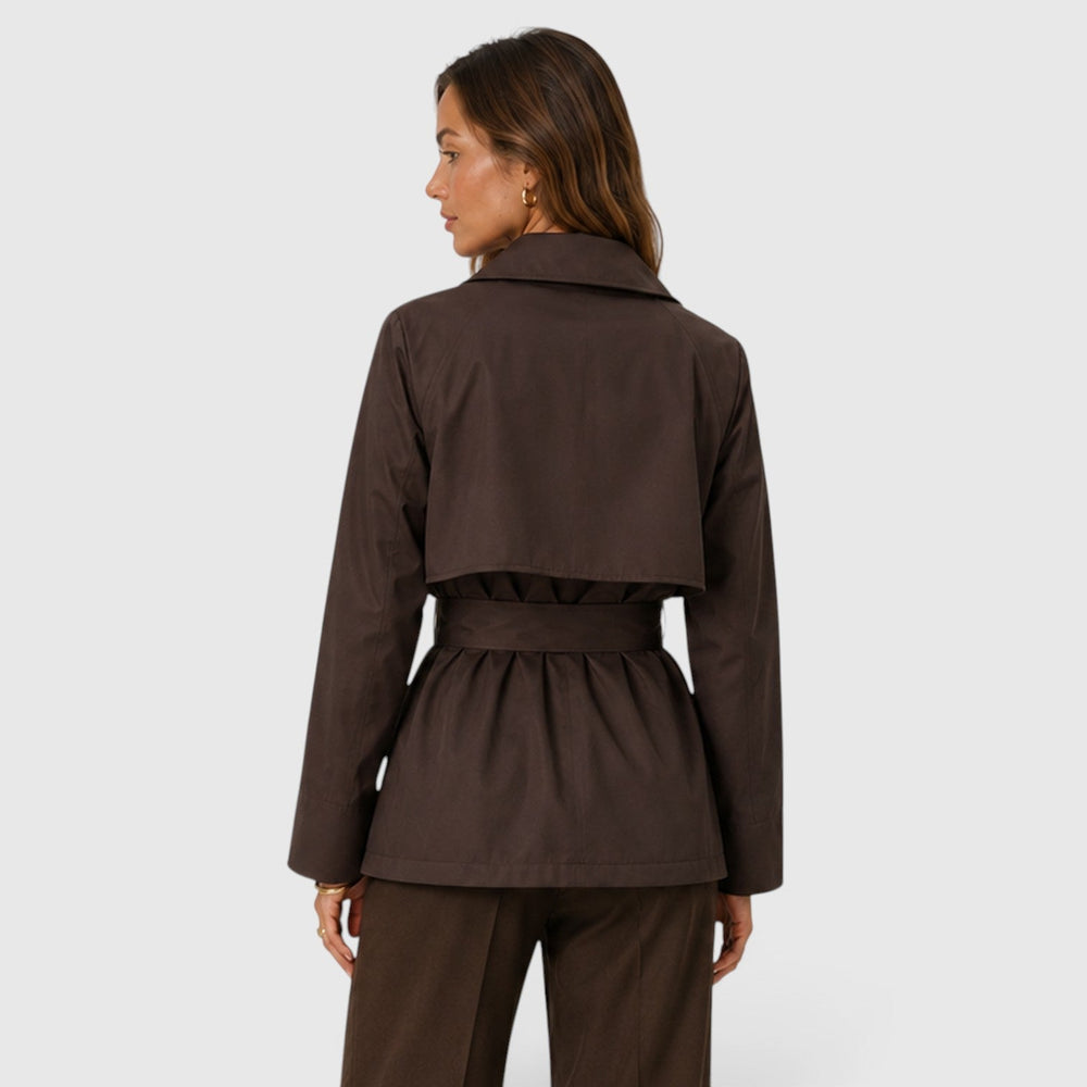 Women's Classic Double Breasted Cropped Trench Coat with Tie Waist