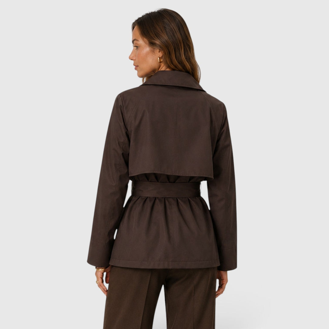Women's Classic Double Breasted Cropped Trench Coat with Tie Waist