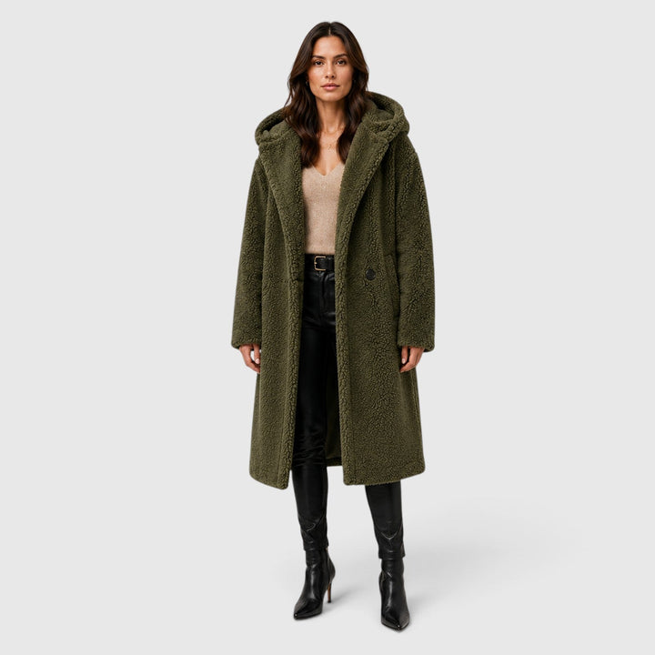 Women's Casual Faux Fleece Hooded Long Coat