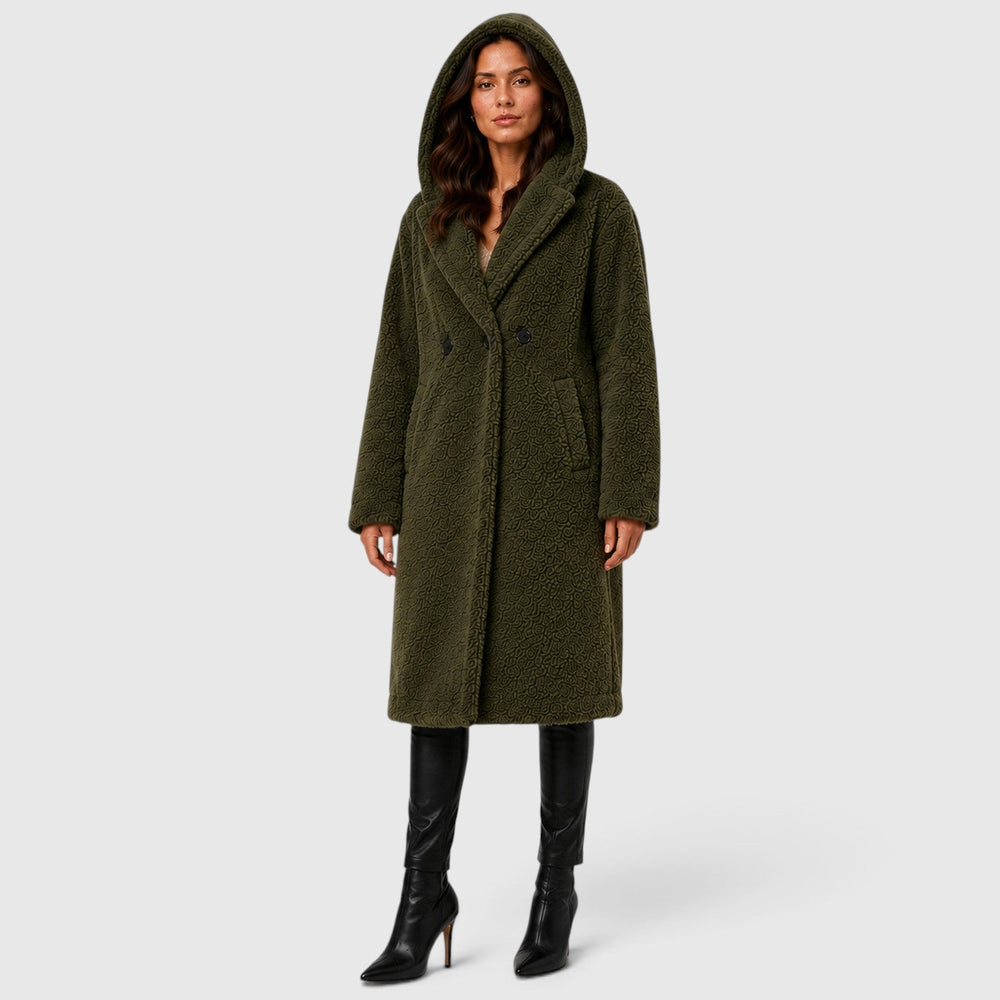 Women's Casual Faux Fleece Hooded Long Coat