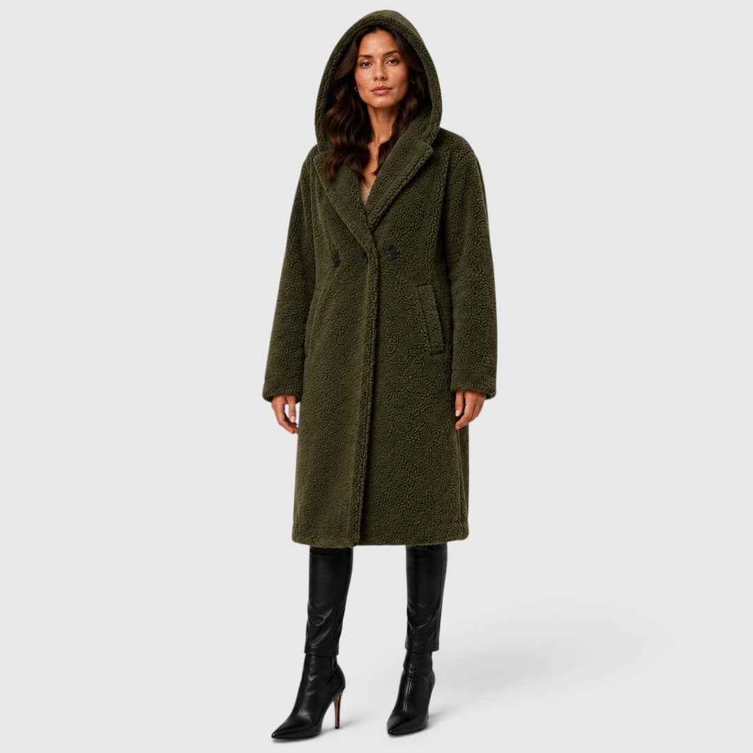 Women's Casual Faux Fleece Hooded Long Coat