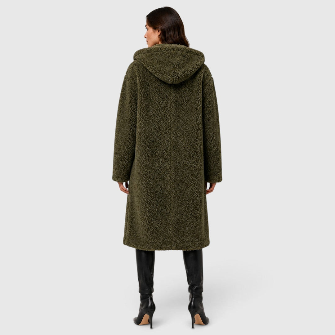 Women's Casual Faux Fleece Hooded Long Coat