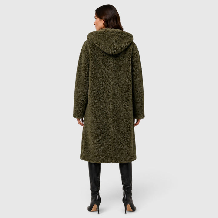 Women's Casual Faux Fleece Hooded Long Coat