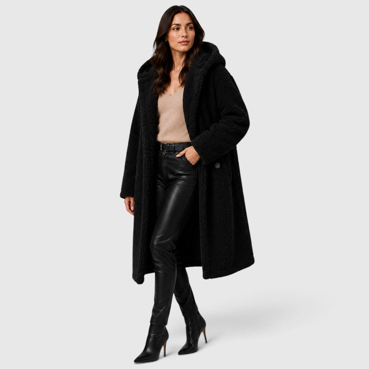 Women's Casual Faux Fleece Hooded Long Coat
