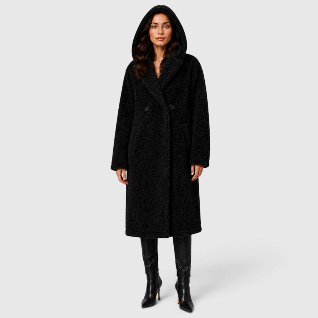 Women's Casual Faux Fleece Hooded Long Coat