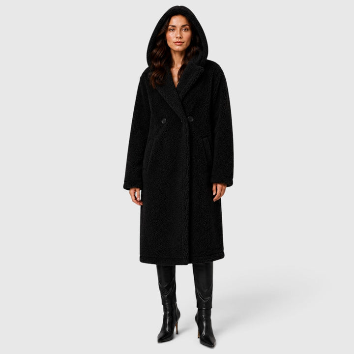 Women's Casual Faux Fleece Hooded Long Coat