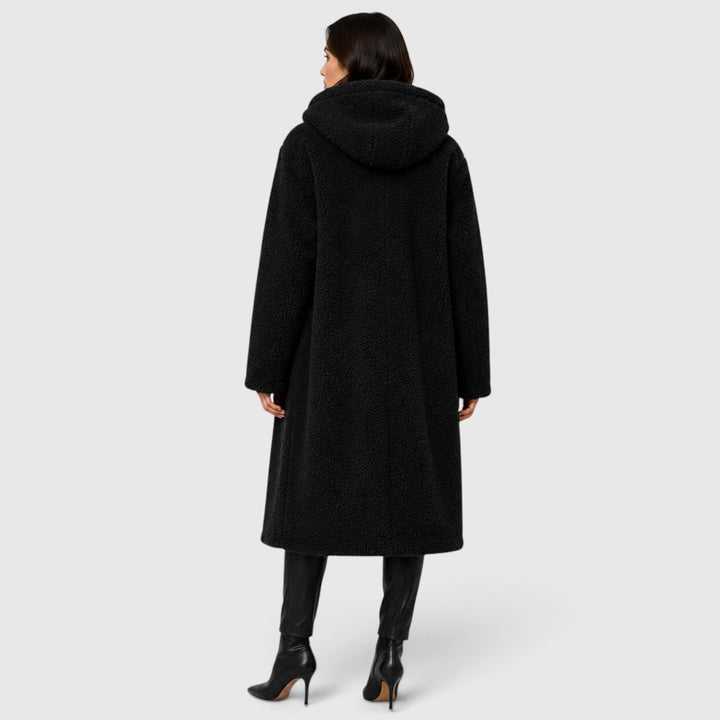 Women's Casual Faux Fleece Hooded Long Coat