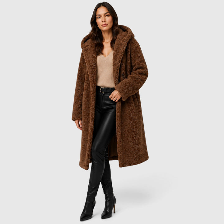 Women's Casual Faux Fleece Hooded Long Coat