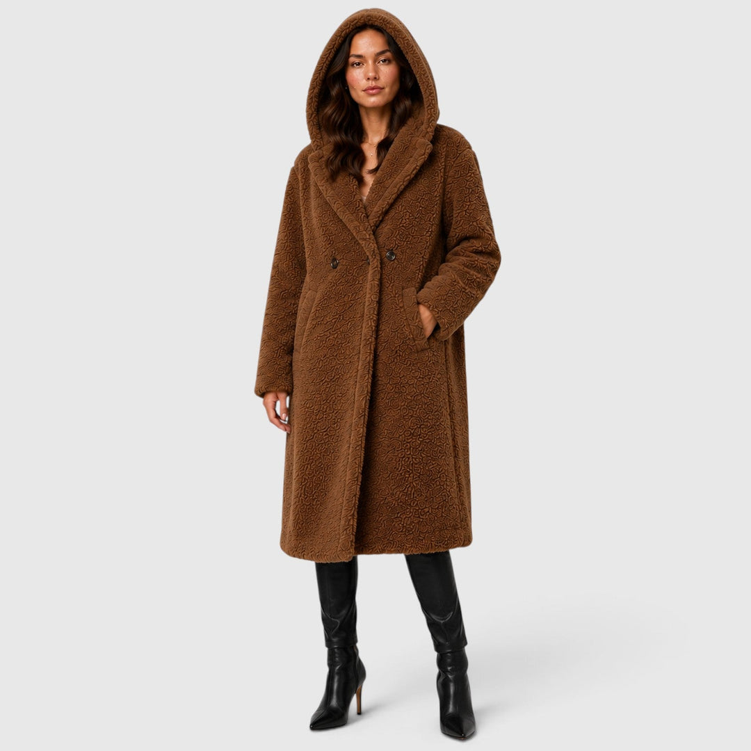 Women's Casual Faux Fleece Hooded Long Coat