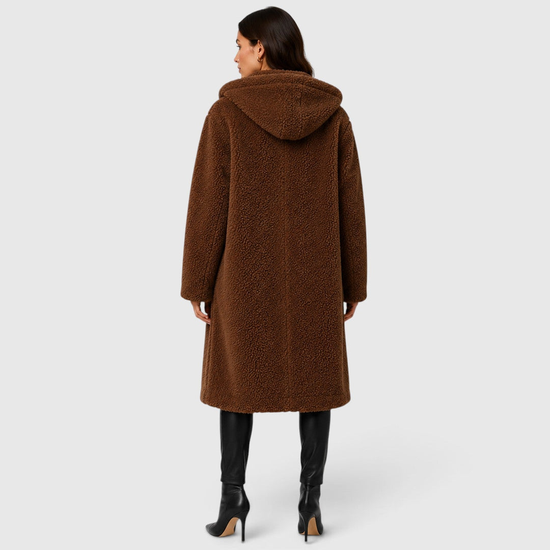 Women's Casual Faux Fleece Hooded Long Coat