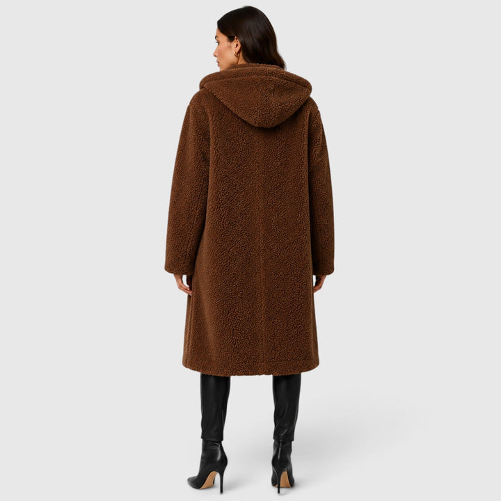 Women's Casual Faux Fleece Hooded Long Coat