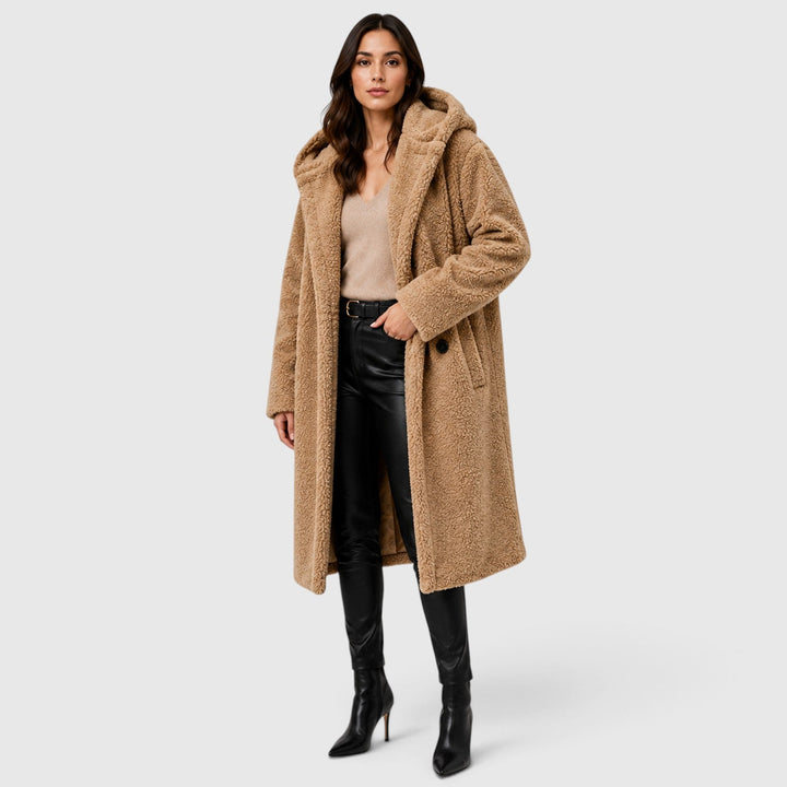 Women's Casual Faux Fleece Hooded Long Coat