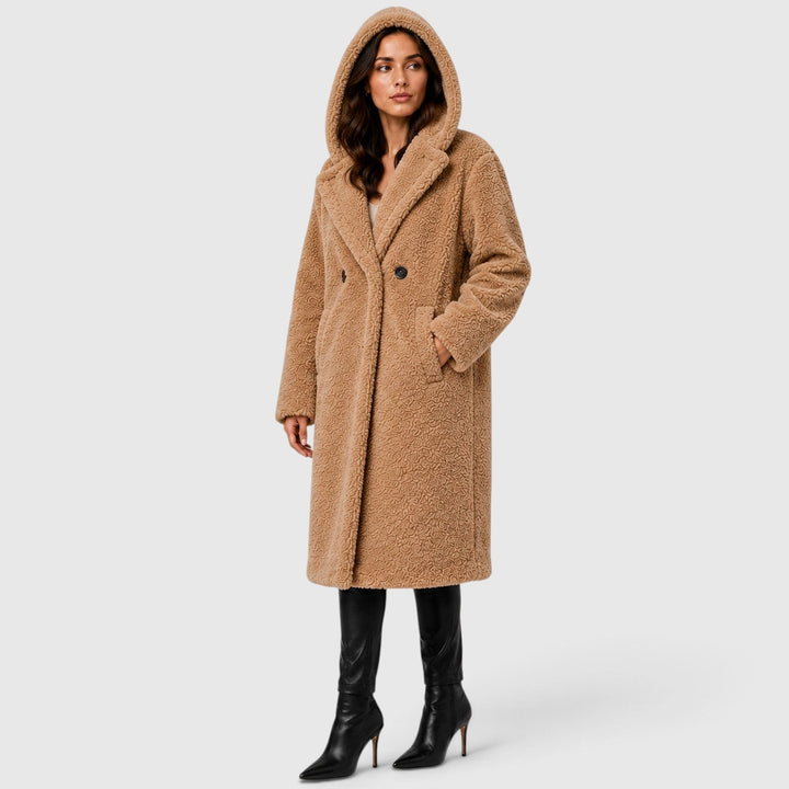 Women's Casual Faux Fleece Hooded Long Coat