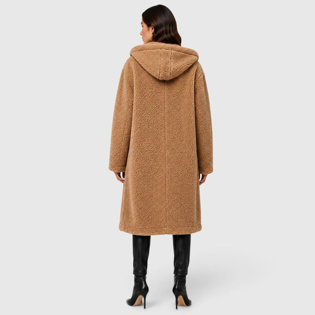 Women's Casual Faux Fleece Hooded Long Coat