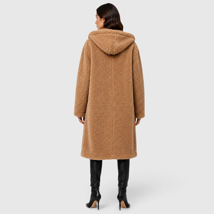 Women's Casual Faux Fleece Hooded Long Coat