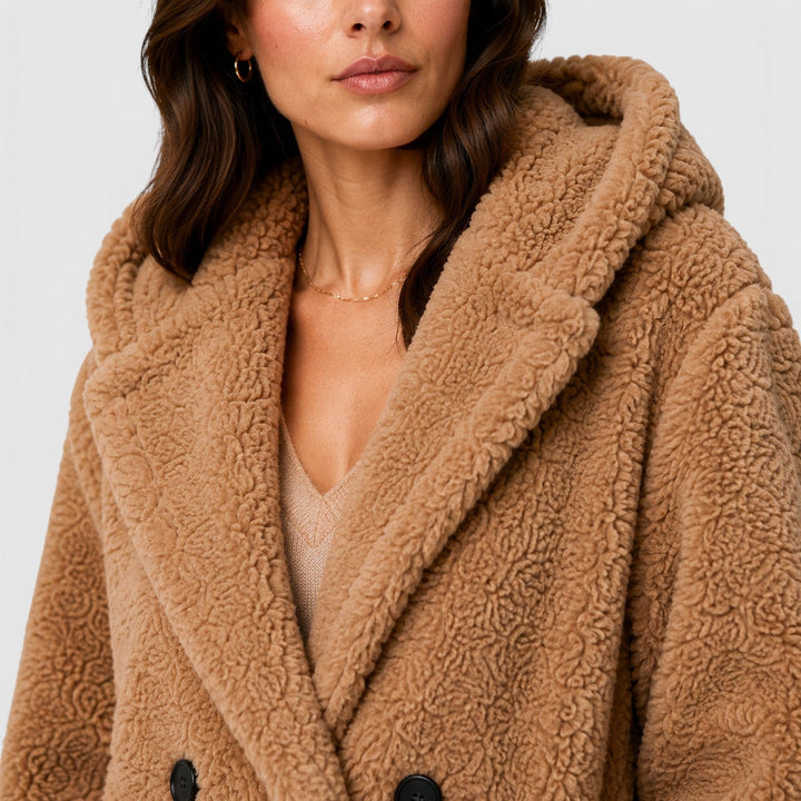 Women's Casual Faux Fleece Hooded Long Coat